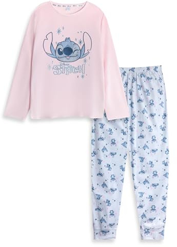 Disney Lilo & Stitch Velour Fleece Women’s Pink Long Sleeve Pyjama Set | Cartoon Character Print Sleepwear | Comfortable Bedtime Loungewear Merchandise