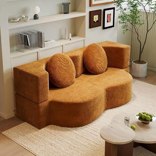 WENMEE Ausziehbares Queensize-Bodenschlafsofa, faltbares Futonbett, Bodenliege für Wohnzimmer, Schlafzimmer, Lounge für kleine Räume(Yellow,220x100x70cm)