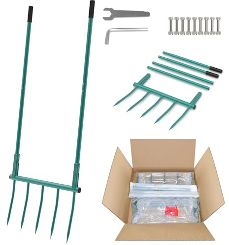 EUOKOK Forca larga da giardino – 5 denti Heavy Duty Broadfork per scavare, coltivare e allentare il terreno, design ergonomico a forma di U per giardinaggio e agricoltura