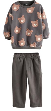 NEXT Jungen Gemusterte Jogginghose und Sweatshirt im Set Charcoal Grey Bear All Over 116-122