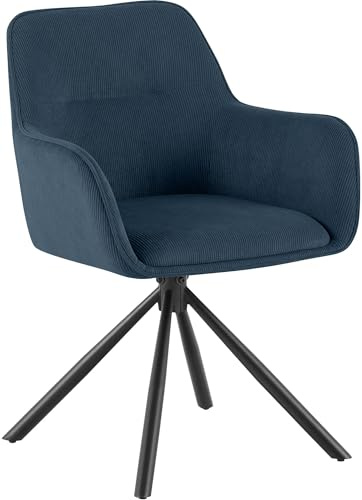 CLP Esszimmerstuhl drehbar Tipton Cord, 180° schwenkbarer Sessel mit Armlehne und Rückenlehne, bis 150 kg Belastbarkeit | Farbe blau