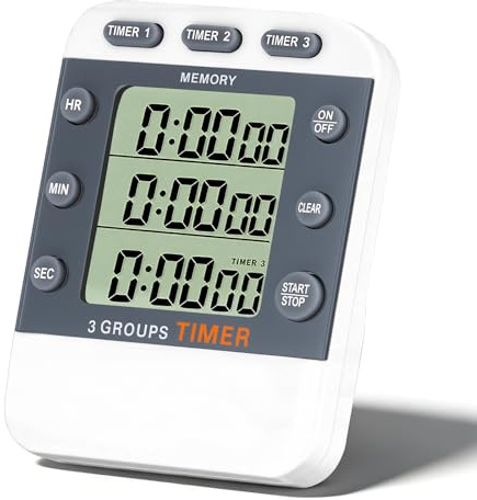 Temporizador Cocina 3 Canales, Temporizador Digital Pantalla Grande, Alarma de Volumen Alto, Luz Intermitente, Parte Trasera Magnética y Soporte para Aula Reunión Cocina