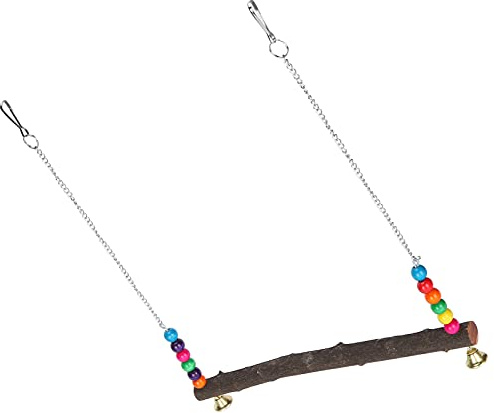 RASTKY Balançoire de Poulet en Bois avec Chaîne de Suspension en Acier Inoxydable, Perles Colorées, Perchoir de Poulet Non Toxique et Durable, Tige Debout de 30 Cm, Convient à Diverses Races de