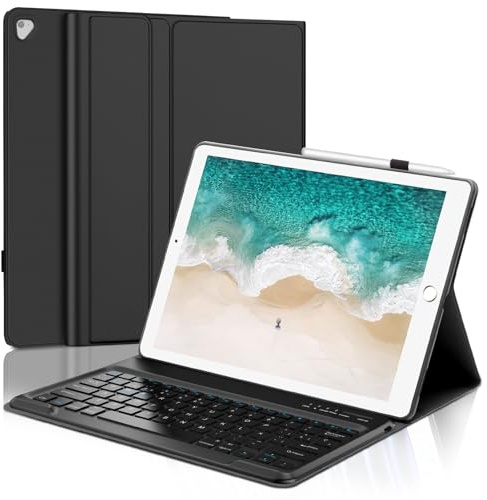 Tiiomioon Funda Teclado para iPad Pro 12.9'' 2017/2015, Teclado Bluetooth | Funda para iPad Pro 12.9'' 2017 con Teclado Español Bluetooth Desmontable, Teclado para iPad Pro 12.9'' 2/1 Generación, Black