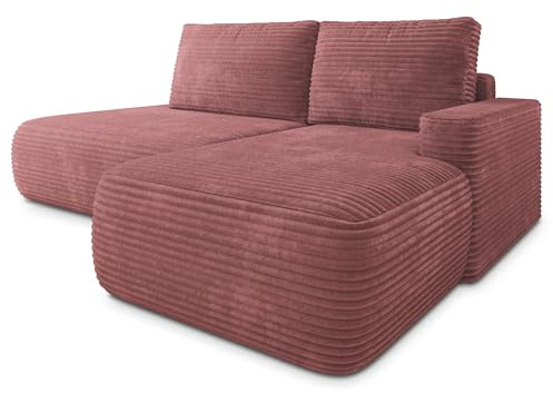 Masseno Ecksofa AVINI T L-S mit Schlaffunktion L-Form, Klassisch Sofa mit Bettkasten, Wohnzimmersofa, Couch, Soffa, Bettsofa, Couchgarnitur - Orange, TILIA 56
