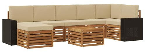 vidaXL Outdoor-Sofagarnitur mit Kissen 8 pcs Natur und Beige, Gartenlounge, modernes Outdoor-Sofa, stabiles Sitzset für Terrasse, gemütliche Möbel für draußen