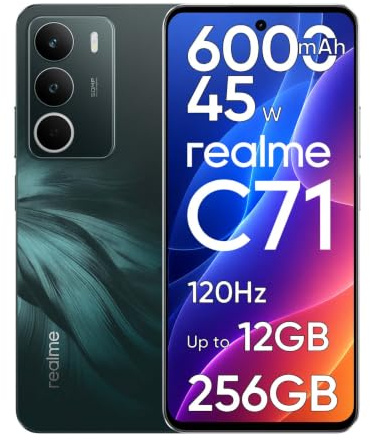 realme C71 Smartphone hasta 12GB RAM + 256GB ROM, 6.67 120Hz Pantalla, Teléfono Móvil con Batería de 6000mAh y Carga Rápida de 45W, AI 50MP Cámara, Dual SIM, Huellas Lateral, NFC y Next Ai, Verde