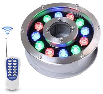 QICBYING LED Ring Fountain Light, Submersible Pond Lights, Submersible LED Pool Lamp, IP68 Waterproof Middle Hole Landscape Lights, Underwater Pond Spotlight, Decoration Light(RGB,18w-12v)