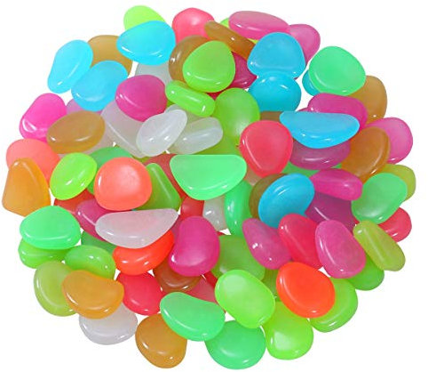 OUNONA 100 Stück Leuchtstein nachtleuchtende Steine Leuchtkiesel Dekoration Aquarium Garten Gehweg