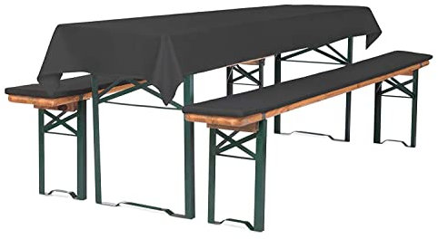 TexDeko Bierbankauflage gepolstert 220x25x4cm XL waschbar mit Reißverschluss 3TLG Set Blickdicht Tischdecke 250x100cm (universal) Anthrazit