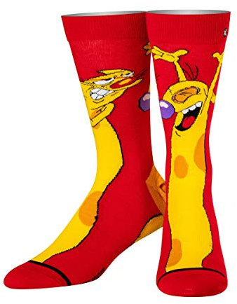 Odd Sox, Nickelodeon Socks for Men Women Fun Retro 90s Nick Cartoon Assorted Prints, Large, Cat Dog, Large