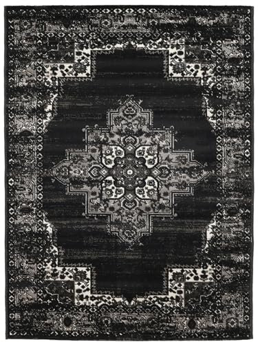 RugVista Vintage Vega, Teppich, Moderne Teppiche, 300 x 200 cm, Rechteckig, Mittlerer Stapel, Wohnzimmer, Esszimmer, Schlafzimmer, Küche, Nur chemische Reinigung, Oeko_tex_100, Schwarz