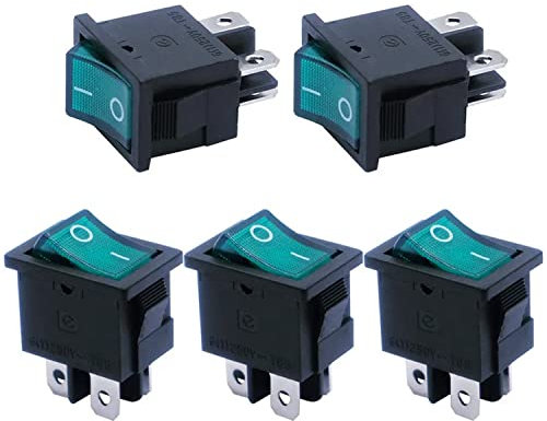 mxuteuk 5Stück Grün Licht Beleuchteter Boats Wippschalter Mini schalter EIN/AUS Kippschalter 4polig 2positionen DPST AC 250V 6A 125V 10A Rechteck Wippschalter KFZ schalter für Auto Boot MXU1-4-201NG