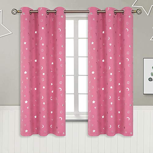 BGment Rosa Vorhänge für Mädchenzimmer, Stern und Mond, Verdunkelungsvorhänge für Kinderzimmer, Babyzimmer, 160 cm lang, wärmeisoliert, Raumverdunkelung, Fenstervorhänge mit Ösen, für Kinderzimmer, 2