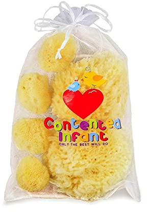 Real Sea Schwämme für Babys – 6 Stück Bade-Pflege-Set, sanft, hautfreundlich, zum Baden von Körperaugen, Ohren, Nase, auch für Neugeborene und Kleinkinder, Babyparty, Spa-Geschenk von Contented Infant
