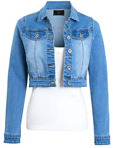 SS7 Womens Cropped Denim Jacket Stonewash Blue