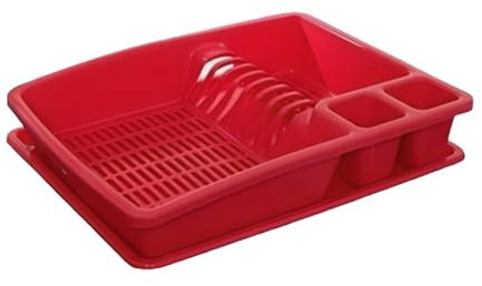 ECO Large Plastic Dish Drainer Rack with Drip Tray | Heavy Duty Sturdy Dish Rack for Kitchen Countertop | Red Dish Drainer for Efficient Kitchen Organization & Cutlery Placement (Red)