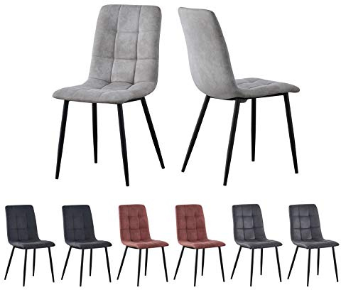 mcc direct Esszimmerstuhl im 2er Set aus Kunstvelourleder mit Metallbeinen Designerstuhl Küchenstuhl Henri (Hellgrau)