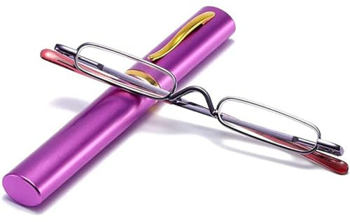 KoKoBin Mini Schmal Lesebrille Federscharnier Metall Lesehilfe Unisex-Sehhilfe mit Etui(Lila,+1.5)
