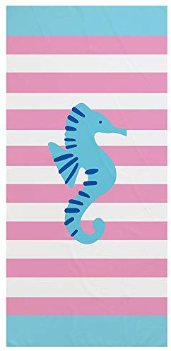 Treer Microfaser Strandtuch, Rechteckig Sunscreen Badetuch Praktische Strandlaken Handtuch Campingdecke Yoga Sporthandtuch für Fitness Sauna Strand Pool (75x150cm,Blaues Seepferdchen)