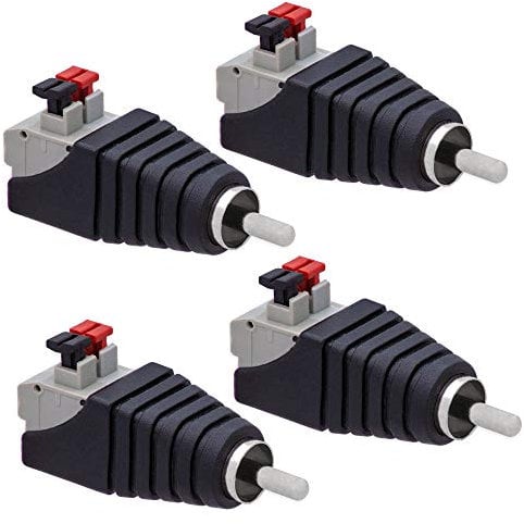 4x Cinch RCA-Stecker Adapter > Terminal Block 2 Pin Druck Klemmen Kabel Verstärker