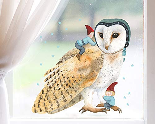 TinyFoxes Fensterbild Schleiereule - selbsthaftend und wiederverwendbar - Fensterbild für den Winter - handgezeichnet von Kristin Franke