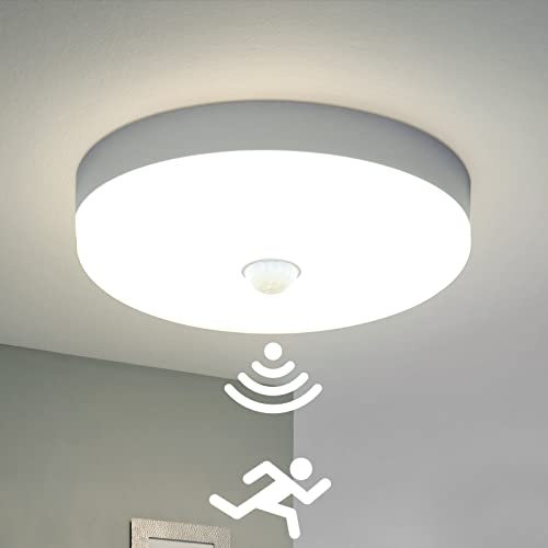 Combuh LED Deckenlampe mit Bewegungsmelder, 30W 4000K Neutralweiß 2400LM, IP56 wasserdicht für Bad, Büro, Garage, Veranda, 25cm