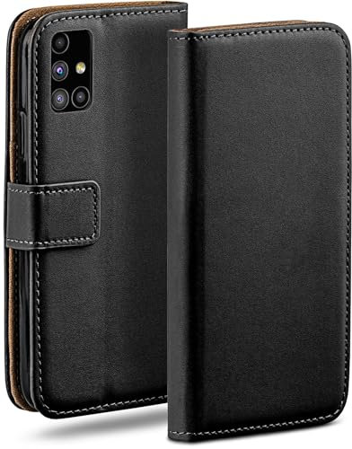 moex Book Case für Samsung Galaxy M51 Handyhülle mit Kartenfach, Hülle klappbar 360 Grad Schutzhülle, Klapphülle Flip Case Cover, PU Leder Handytasche Lederhülle, Schwarz