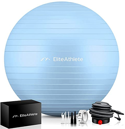 EliteAthlete Gymnastikball Sitzball Büro ergonomisch mit Anti Burst System - Fitness Pilates Schwangerschaft - Schwangerschaftsball Fitnessball Yogaball - Yoga Ball 85 cm inkl. Luftpumpe