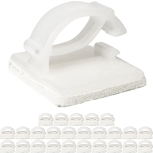 Clips de Gestion des Câbles Autocollants, 25 Pièces, Blanc, Câble jusqu'à Ø 10 mm, Organisation Cable pour TV, PC, Laptop, Lan et Cables de chargement, Attache Câbles, Serre-Câbles, Sangles de câbles