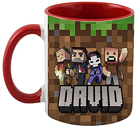 Getagift Personalised Any Name Cool Pixel Art Funny Video Gamer, Gaming Enthusiast Birthday Gift for Kids, Boys, Girls, Back to School, Novelty Mug, Unique Ceramic Inside Coloured Mug. (Red)