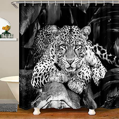 Leopard Duschvorhang Textil Safari Gepard Drucken Tuch Stoff Badezimmer Dekor für Kinder Erwachsene Wildtier Duschvorhang 180x180cm Tierwelt Stil Wasserdicht mit Haken Luxus Zimmer Dekor