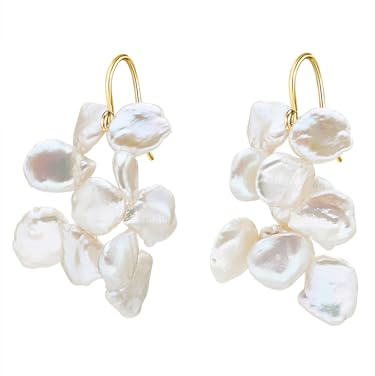Valero Pearls Damen Ohrhänger mit Hochwertigen Süßwasser-Zuchtperlen Barock | 925/- Sterling Silber,gelbvergoldet,echte Perlen,weiß,10-12 mm,Perlenohrhänger,Perlenschmuck,Ohrschmuck,Ohrringe