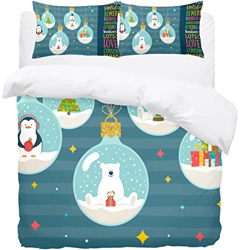 WARMFM Weihnachtskugel süße Tiere Bettwäsche Bettbezug Set Queen Size mit Kissenbezug 91x87inch