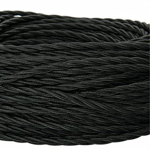 Cavo in tessuto per lampade NERO, intrecciato, intrecciato, 5 metri, con messa a terra 3x0,75
