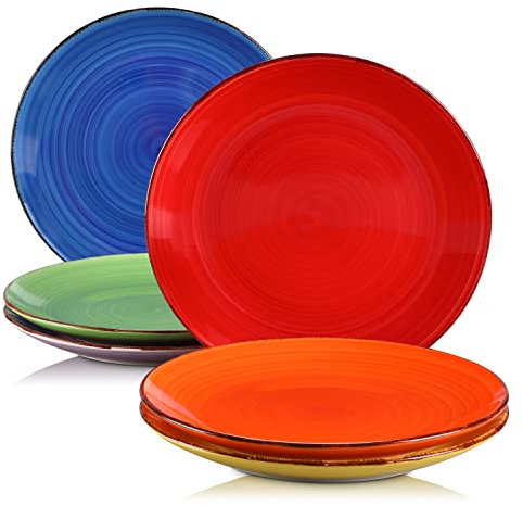 vancasso, Série Bonita, Assiette Plate à Dîner, 12 Pièces, Grande Assiette en Céramique, 26.7cm, Style Minimaliste Multicoloré-Bleu et Orange