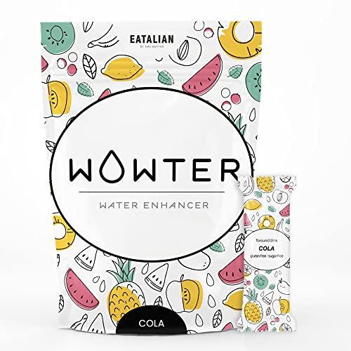 WOWTER by AMZ BETTER, Insaporitore d'Acqua, 24 Bustine di Polvere Solubile al Gusto di Cola per Aromatizzare l'Acqua, Senza Calorie, Senza OGM, Senza Glutine, Senza Zuccheri, Made in Italy, 48 g