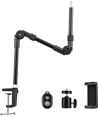Andoer ST-01 Flexible Foldable Desk Mount Stand Metal Bracket 1/4 Inch Screw 3kg Load Capacity with Flexible Ballhead Desk Clamp Phone Holder Remote Shutter for LED Fill Light Webcam Smartphone
