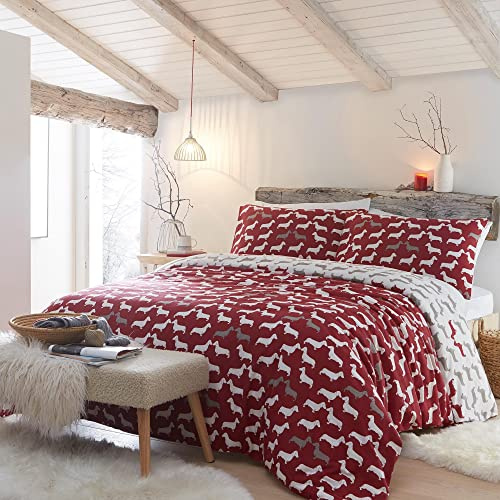 Fusion Snug - Dudley Love - 100% Brushed Cotton Duvet Cover Set - King Bed Size in Red