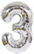 D2D | Party Balloon Zahl 3 XXL in Silber - Größe 100 cm - Folienballon - Zahlenballon - Geburtstagsdeko - Helium Ballon
