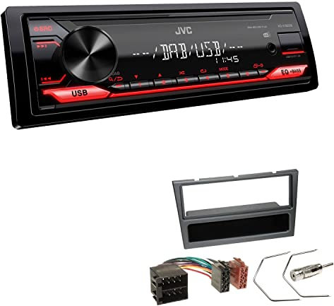 JVC KD-X182DB 1-DIN Autoradio DAB+ USB Digital Receiver inkl. Antenne mit Einbauset passend für Opel Meriva 2003-2010 Charcoal-metallic