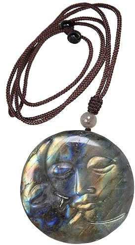 Nupuyai Labradorite Crystal Stone Necklace for Women Men | Natural Carved Labradorite Pendant With Adjustable Rope, Unisex Healing Crystal Amulet, Chakra Healing Stone Jewellery