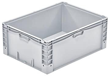 PROREGAL Euro-Norm Großbehälter | HxBxT 32x60x80cm | 133 Liter | Glatter Boden | Grau | Eurobehälter, Transportbox, Transportbehälter, Stapelbehälter