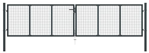 Festnight Doppeltor Gartentor 400x100 cm Doppelflügeltore Metall Gartentür Zauntor Abschließbar Zauntür Hoftor Tür Tor Gartenpforte mit Pfosten Einfahrtstor Hoftür Stahl, Anthrazit