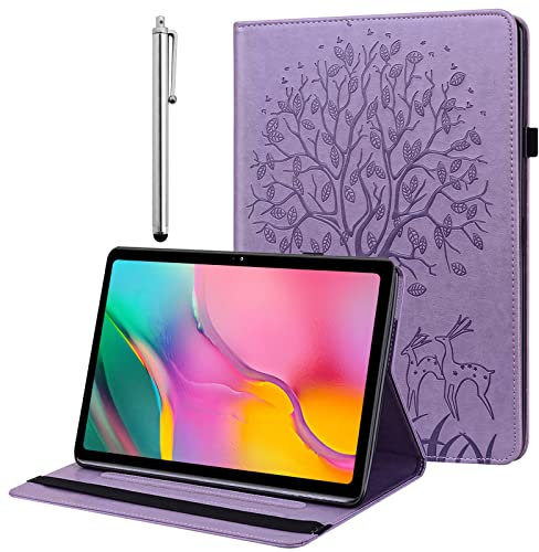 Funda para Samsung Galaxy Tab A 10.1 2019/SM-T510/T515, Función Atril, Piel Sintética, Incluye Lápiz Capacitivo, Ranuras para Documentos, para Tablet (Morado)