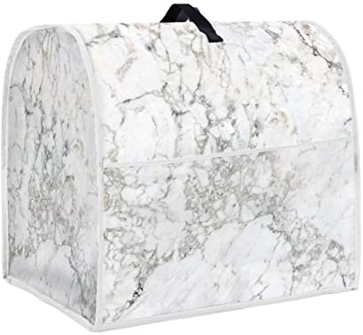 HUISEFOR Funda para batidora de pie compatible con batidora Kitchen Aid, cubierta a prueba de polvo para electrodomésticos de cocina con estampado de mármol blanco, con bolsillos, se adapta a todos