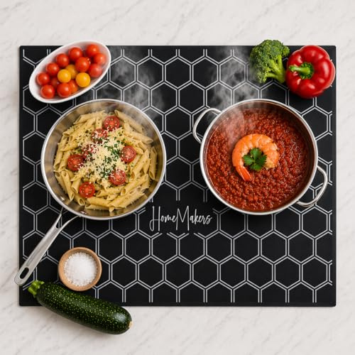 HomeMakers Induction Hob Protector Mat Large 61x53 cm, Heat Resistant Silicone Cover, Cut to Size, Easy Clean, Non-Slip Glass Hob Protector, Prevents Scratches and Spills, Black Honey