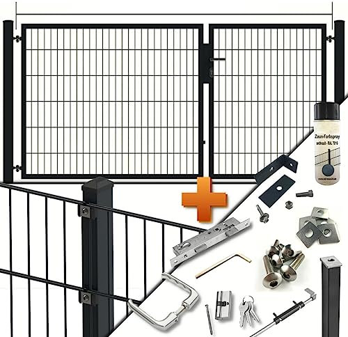 auf-mass24 Doppelstabmatte Zaun Set Doppeltor 2-FLG. B= 2,50m Asymetrisch Zaunanlage Einfahrt Zaun Tor (12.5, 1.03)