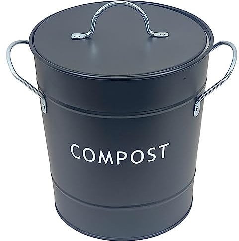 Metal Kitchen Compost Bin Black -Composting Bin for Food Waste Recycling With Plastic Inner Indoor and Outdoor Use