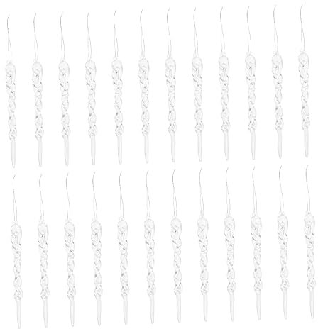 Garneck 24 Stück Weihnachts-Eiszapfen Zum Aufhängen Eiszapfen-Tropfen-Ornament Weihnachts-Eiszapfen-Tropfen-Eiszapfen-Baumschmuck Weihnachtsdekoration Kristall-Dekor Glas-Dekor